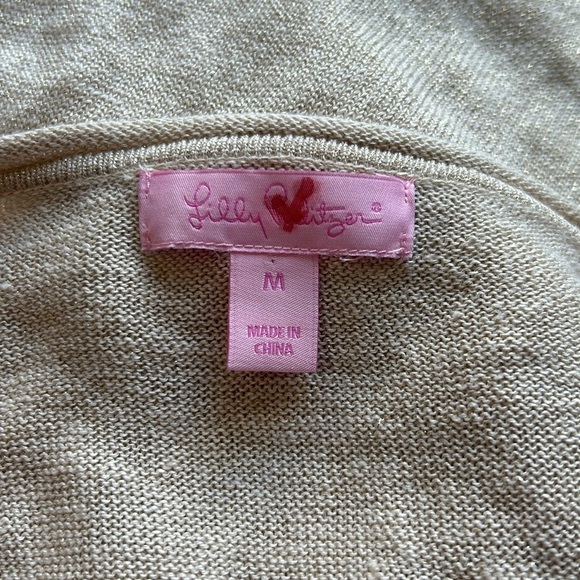 Lilly Pulitzer Jacey Gold Metallic Linen Blend Cardigan Sweater Shimmer Sparkle - Picture 7 of 9